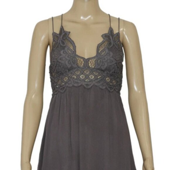 Free People Fp One Adella Slip Mini Dress Charcoal Lace Ruffle XS - Picture 6 of 7